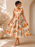 Floral tie-Shoulder Midi dress