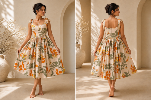 Floral tie-Shoulder Midi dress