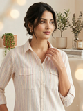 Women’s Striped Linen Shirt with Utility Pockets